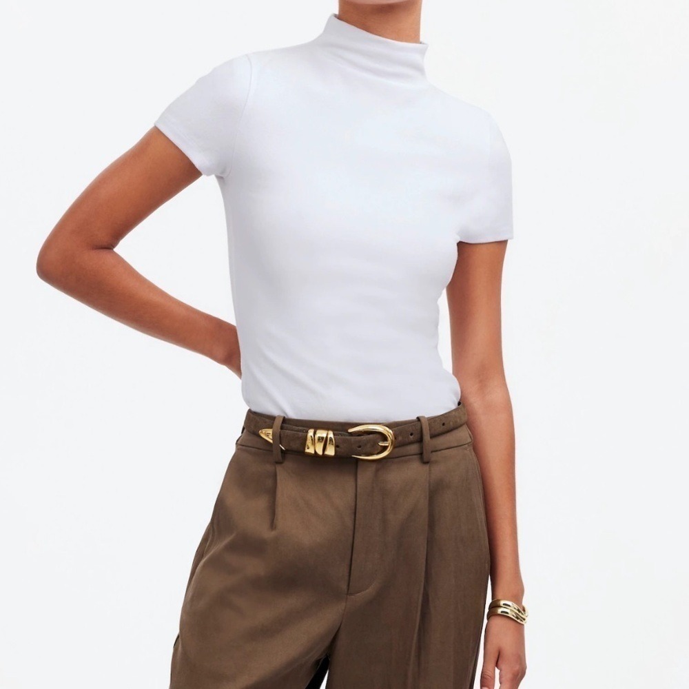 Madewell Short-Sleeve Mockneck‎ Tee in Eyelet White size XS NWT NS583